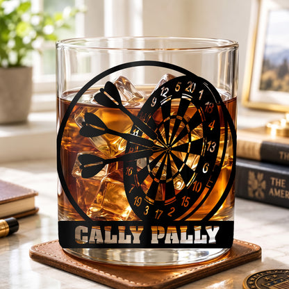 Personalized Dart Board Whiskey Glass - Custom Darts Player Gift