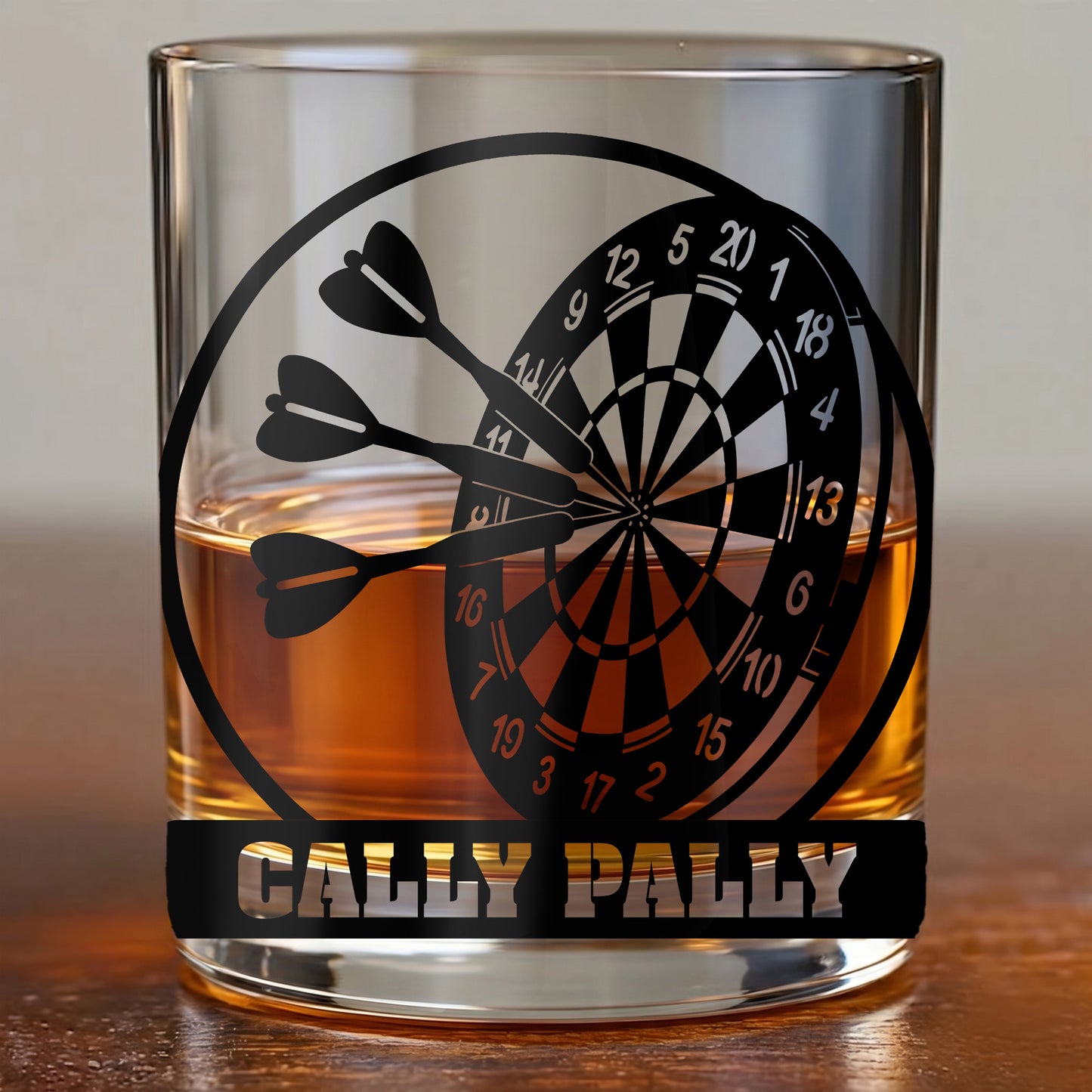 Personalized Dart Board Whiskey Glass - Custom Darts Player Gift