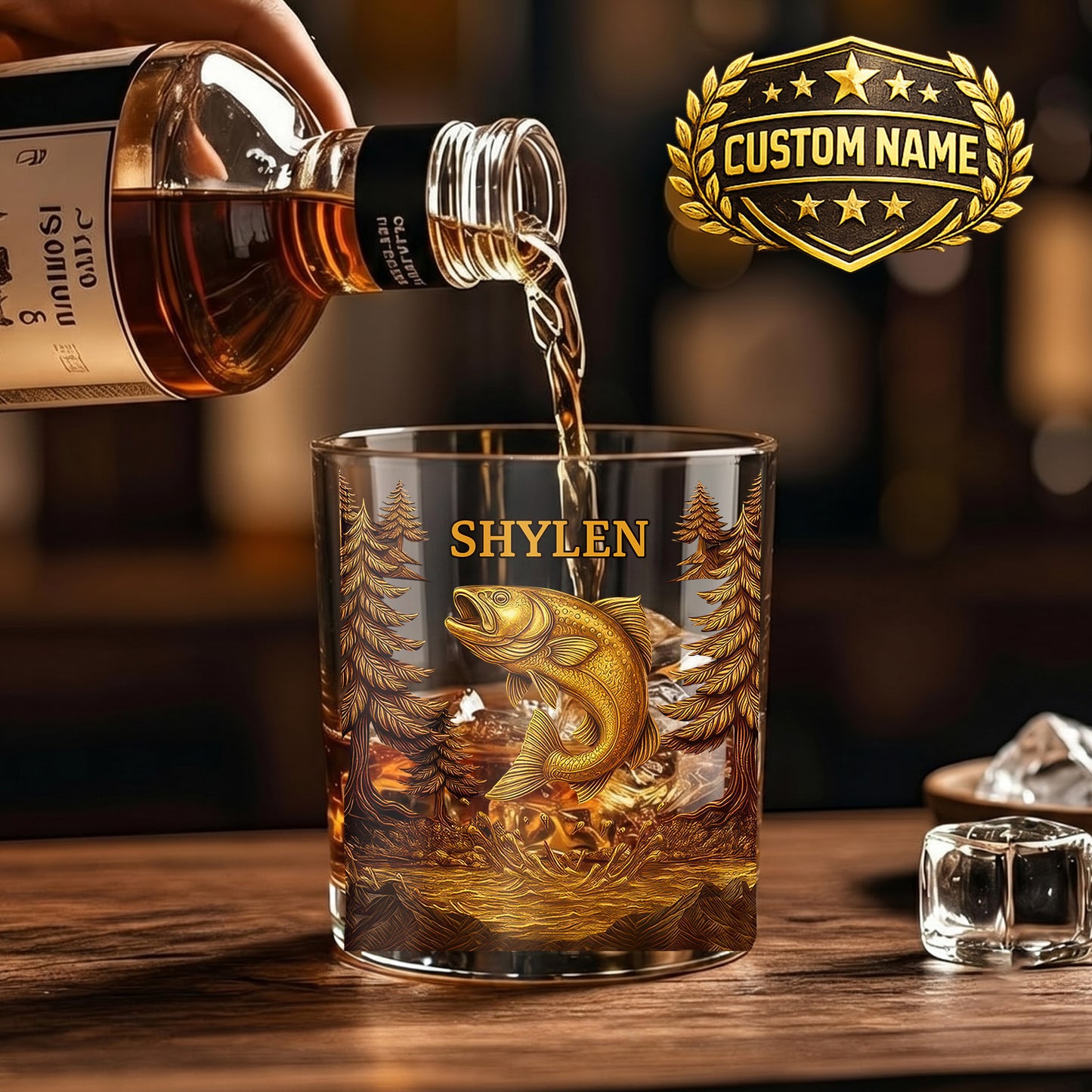Personalized Fishing Whiskey Glass - Custom Nature Lover Gift