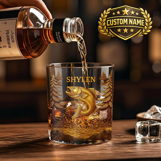 Personalized Fishing Whiskey Glass - Custom Nature Lover Gift