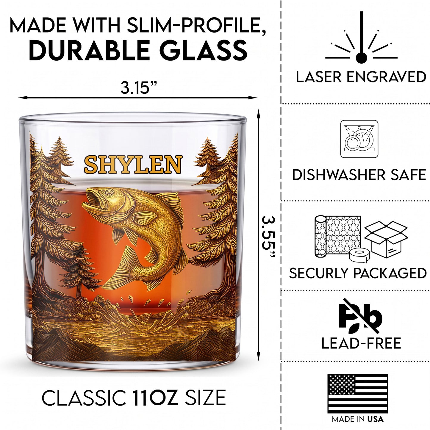Personalized Fishing Whiskey Glass - Custom Nature Lover Gift