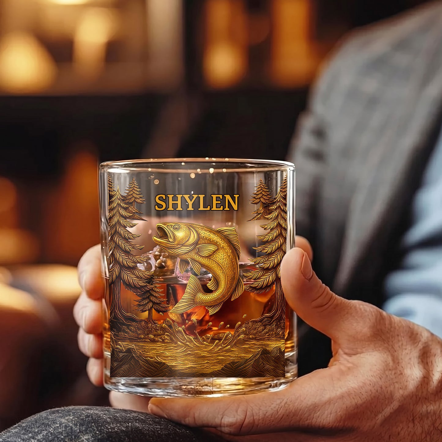 Personalized Fishing Whiskey Glass - Custom Nature Lover Gift