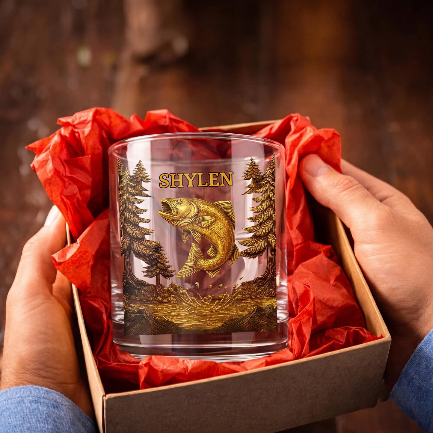 Personalized Fishing Whiskey Glass - Custom Nature Lover Gift