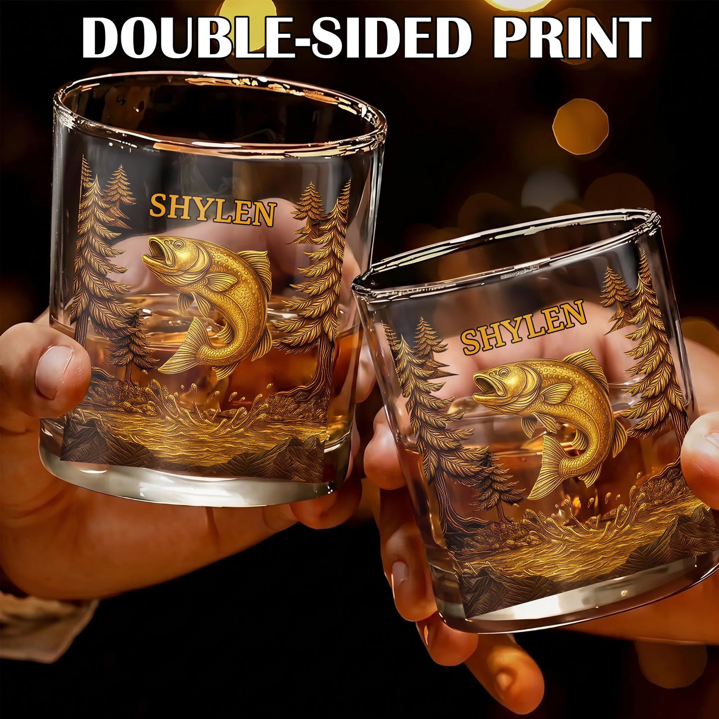 Personalized Fishing Whiskey Glass - Custom Nature Lover Gift