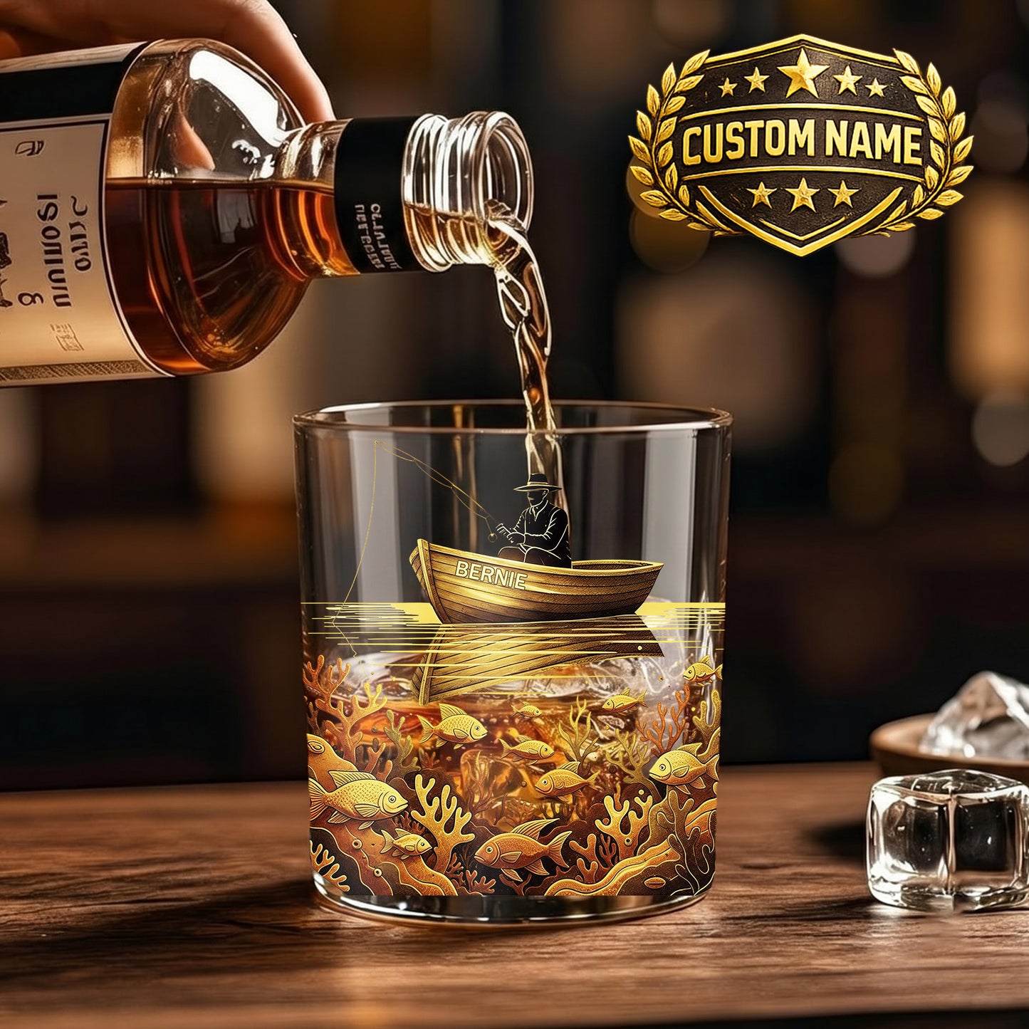 Personalized Fishing Whiskey Glass - Custom Fisherman Gift