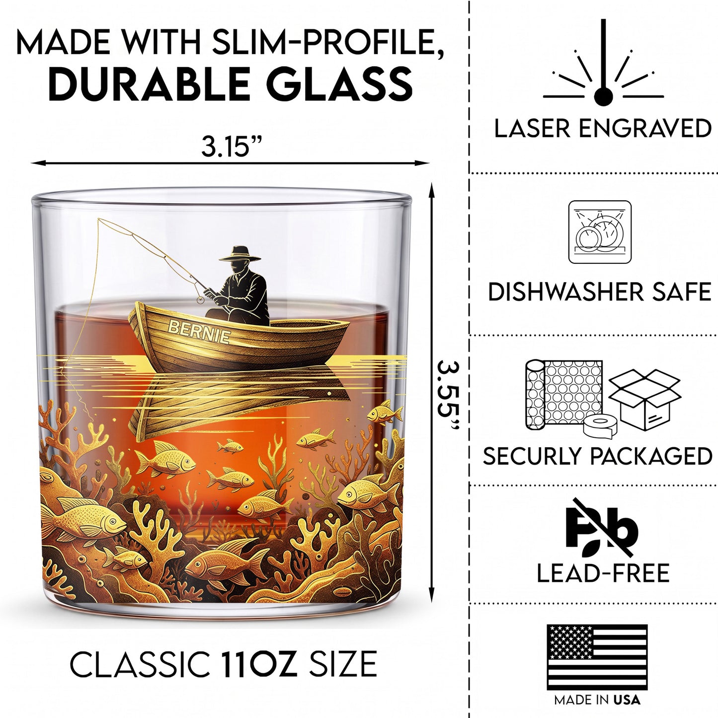 Personalized Fishing Whiskey Glass - Custom Fisherman Gift