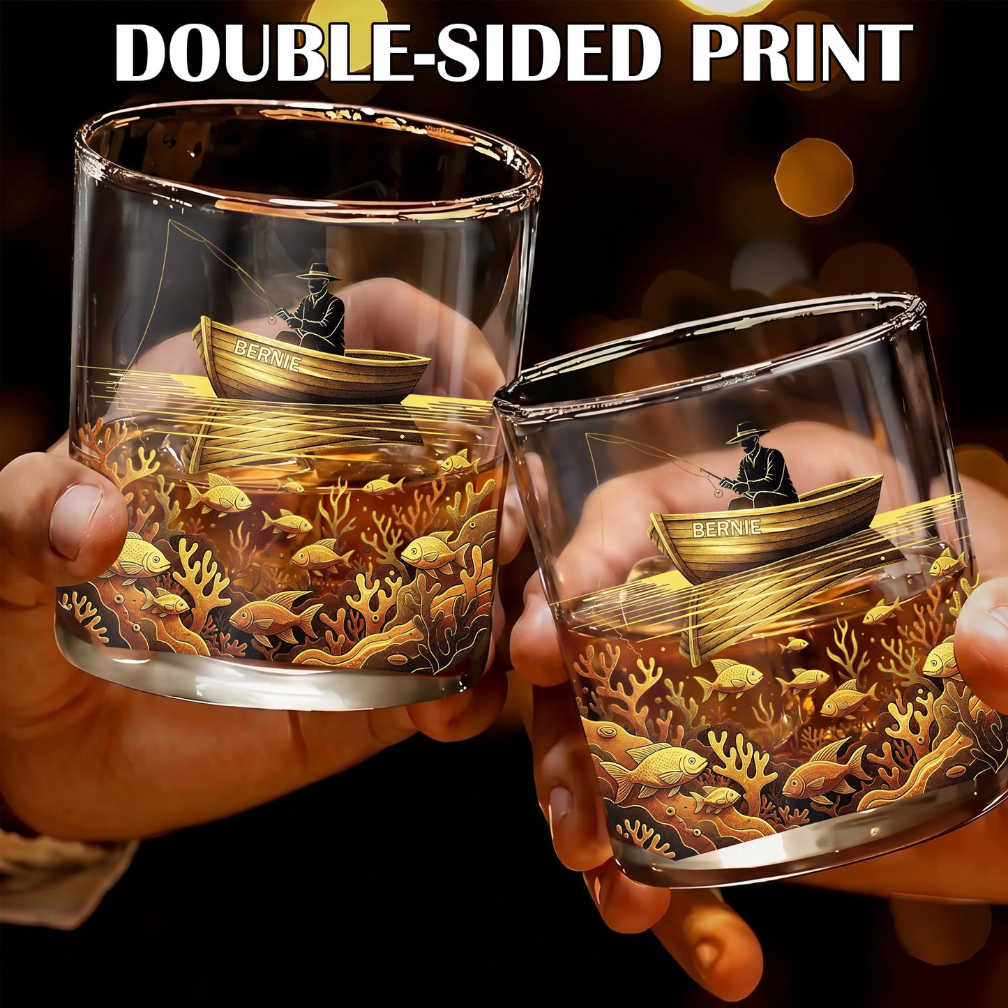 Personalized Fishing Whiskey Glass - Custom Fisherman Gift