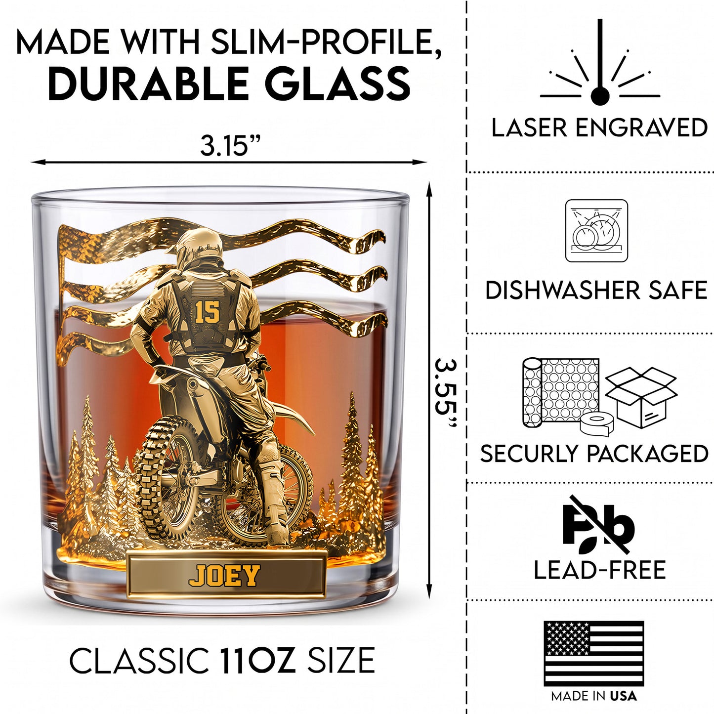 Personalized Motocross Whiskey Glass - Custom Dirt Bike Gift