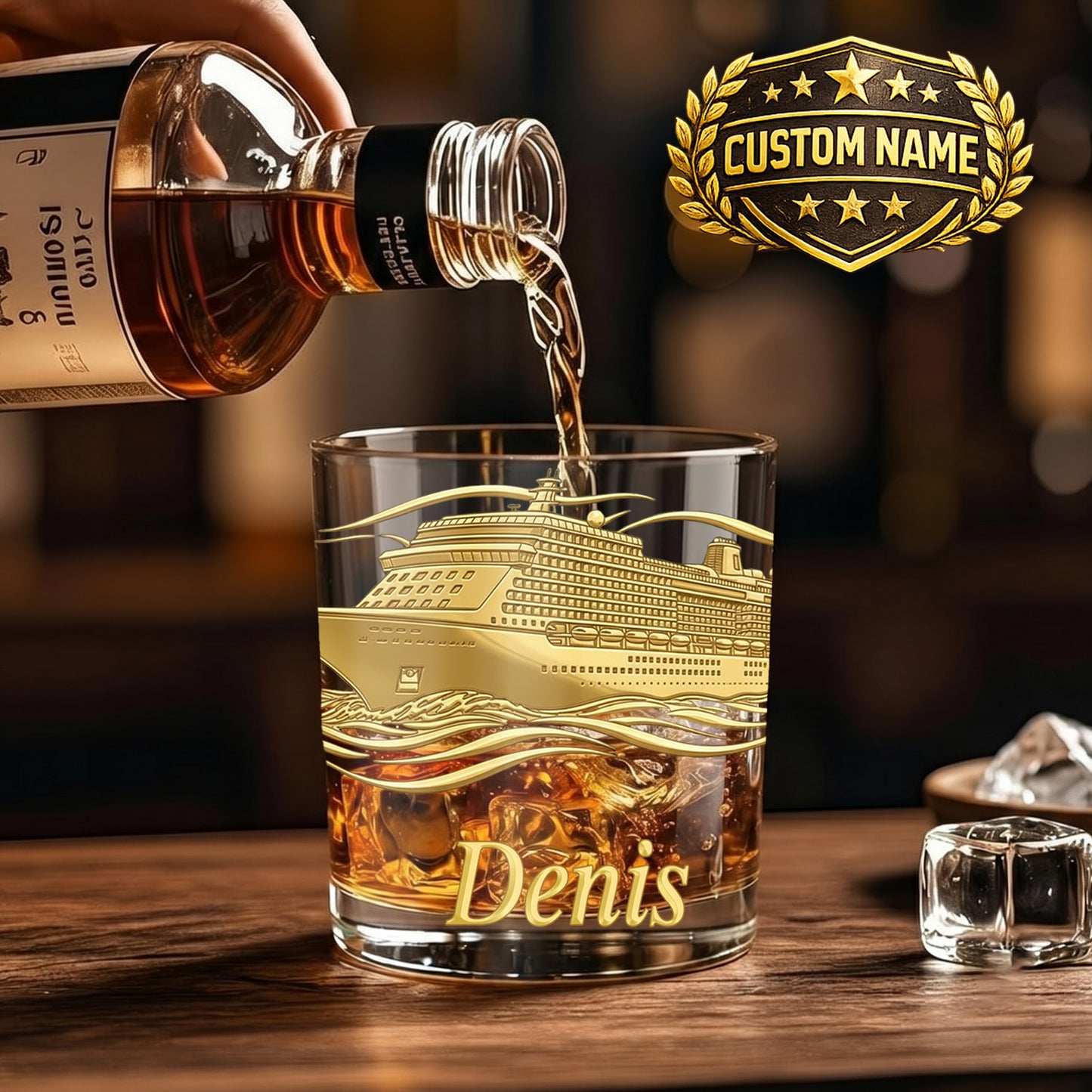 Personalized Cruise Ship Whiskey Glass - Custom Travel Gift