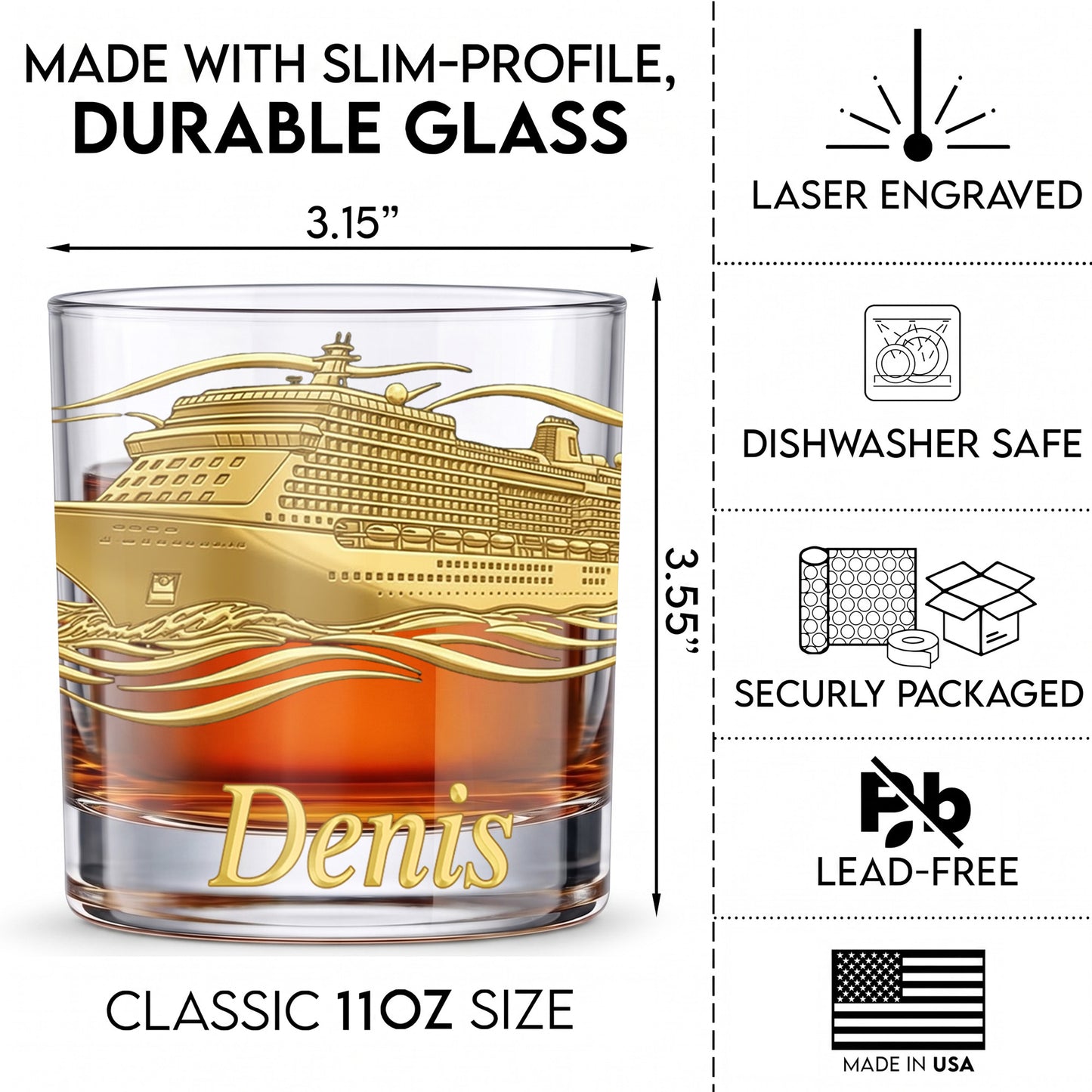 Personalized Cruise Ship Whiskey Glass - Custom Travel Gift