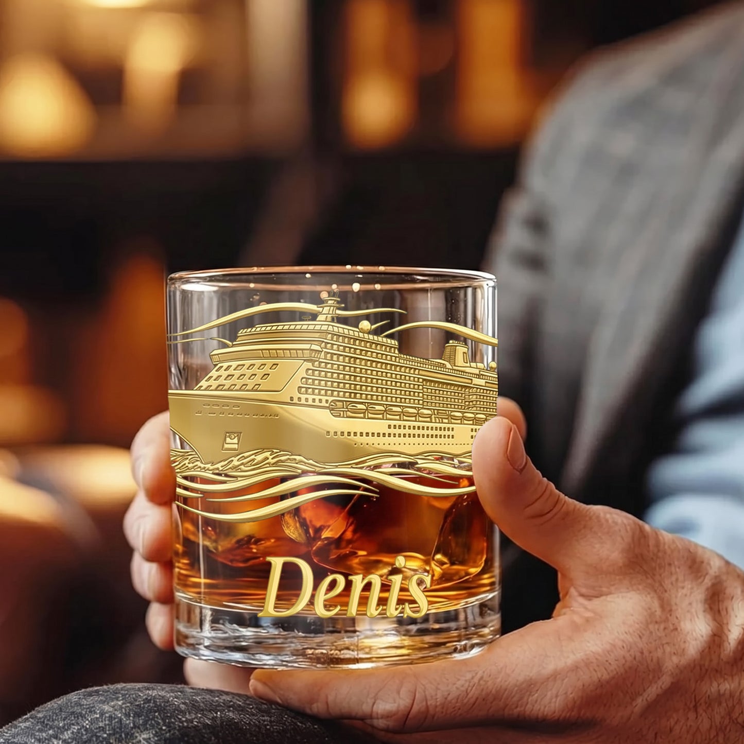 Personalized Cruise Ship Whiskey Glass - Custom Travel Gift