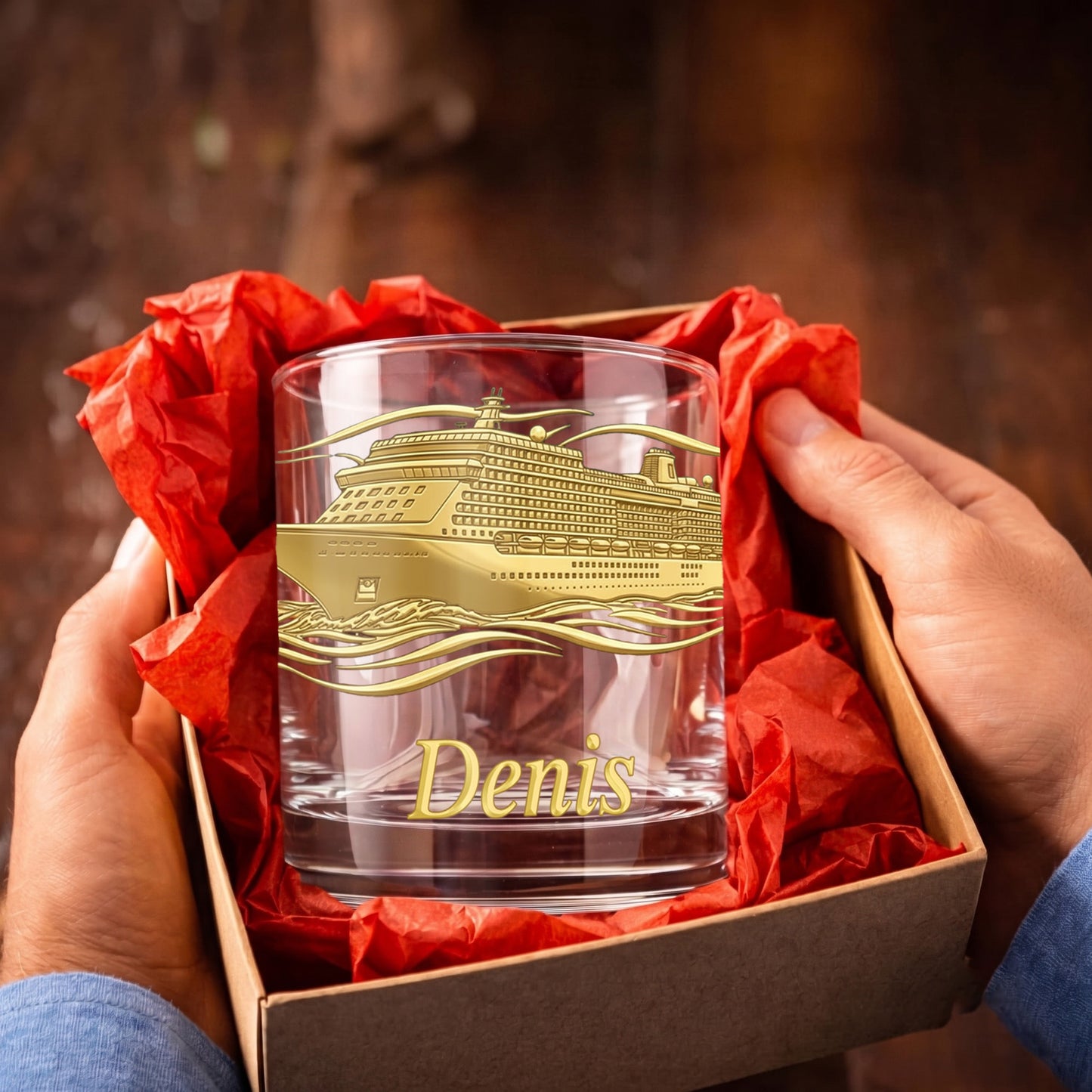 Personalized Cruise Ship Whiskey Glass - Custom Travel Gift