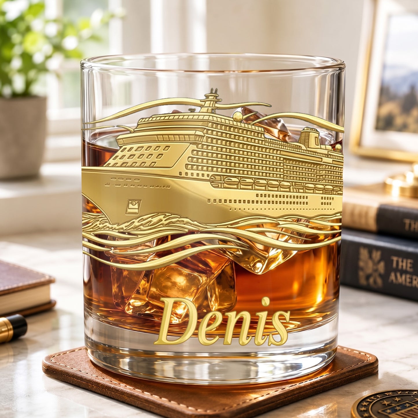Personalized Cruise Ship Whiskey Glass - Custom Travel Gift