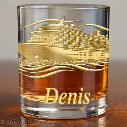 Personalized Cruise Ship Whiskey Glass - Custom Travel Gift