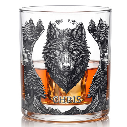 Personalized Wolf Whiskey Glass - Custom Alpha Wolf Gift