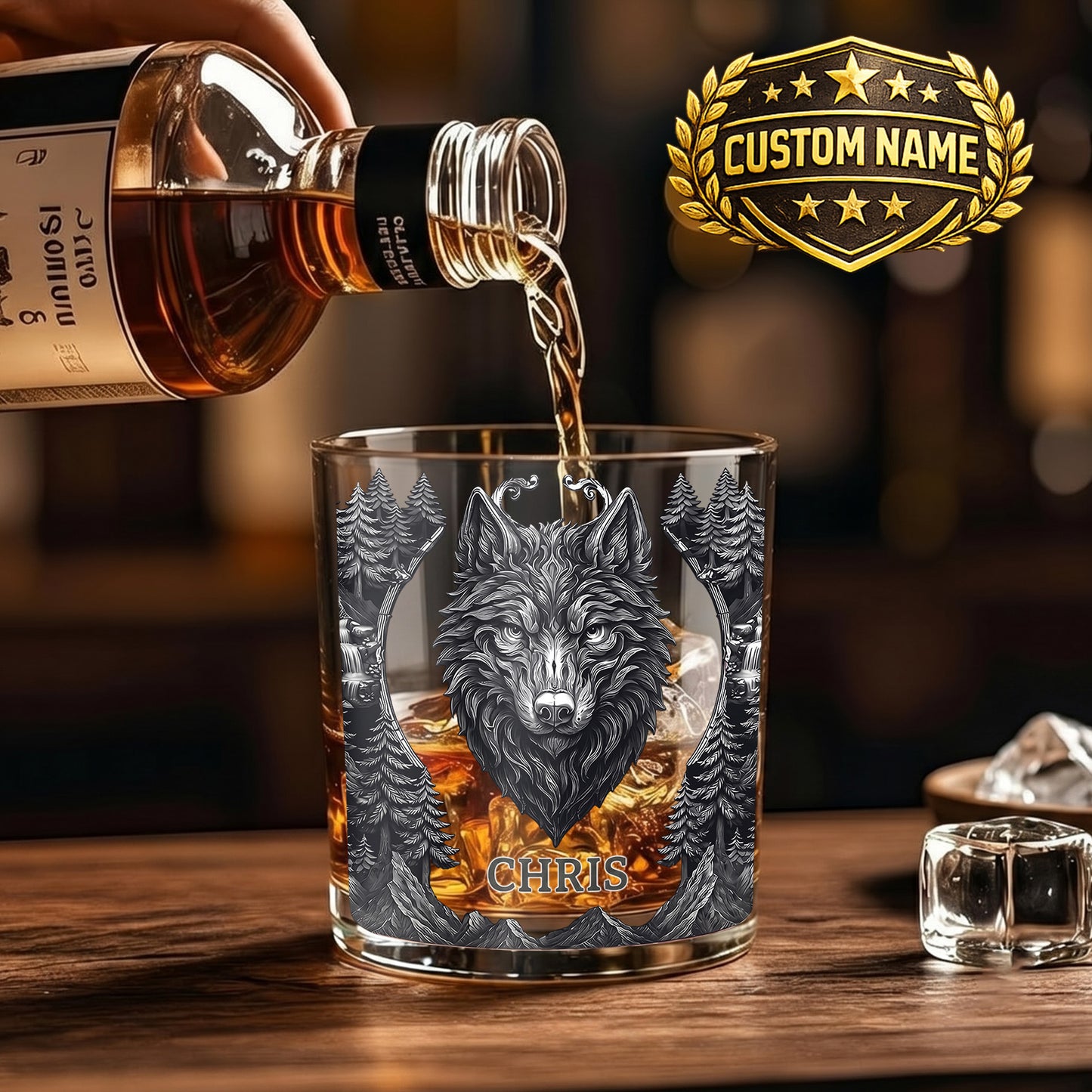 Personalized Wolf Whiskey Glass - Custom Alpha Wolf Gift