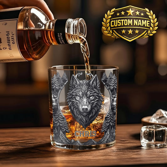 Personalized Wolf Whiskey Glass - Custom Alpha Wolf Gift