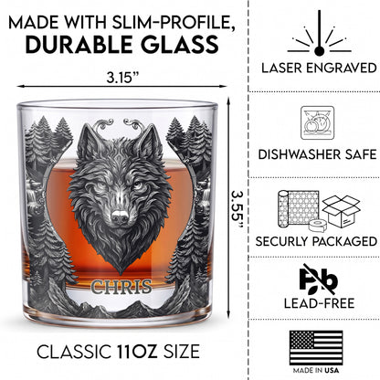 Personalized Wolf Whiskey Glass - Custom Alpha Wolf Gift