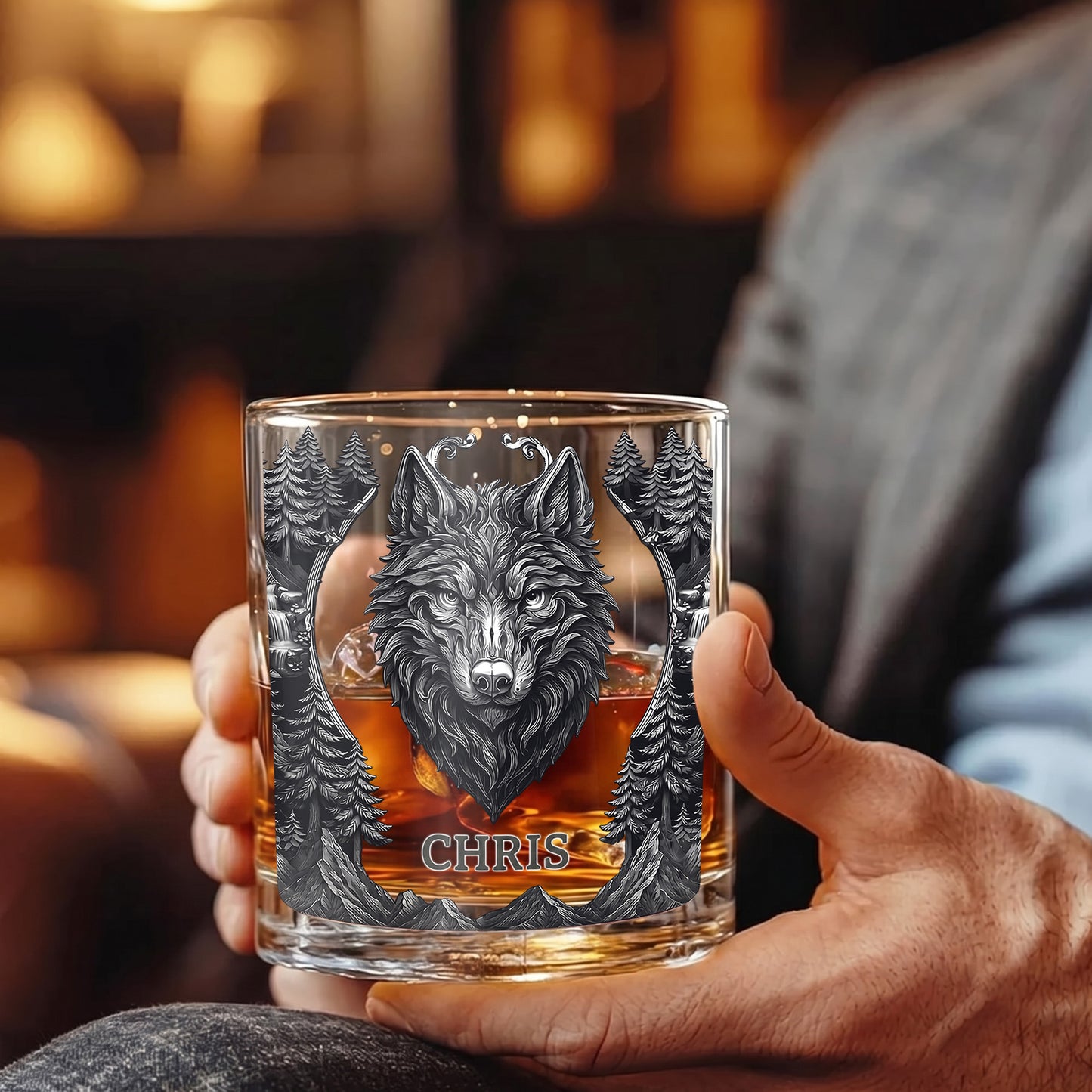Personalized Wolf Whiskey Glass - Custom Alpha Wolf Gift