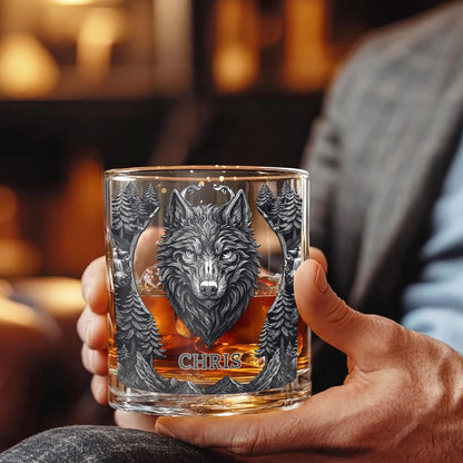 Personalized Wolf Whiskey Glass - Custom Alpha Wolf Gift
