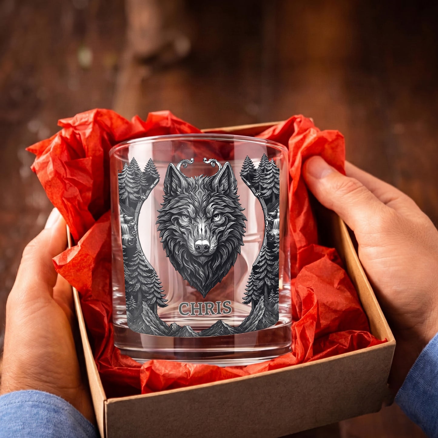 Personalized Wolf Whiskey Glass - Custom Alpha Wolf Gift