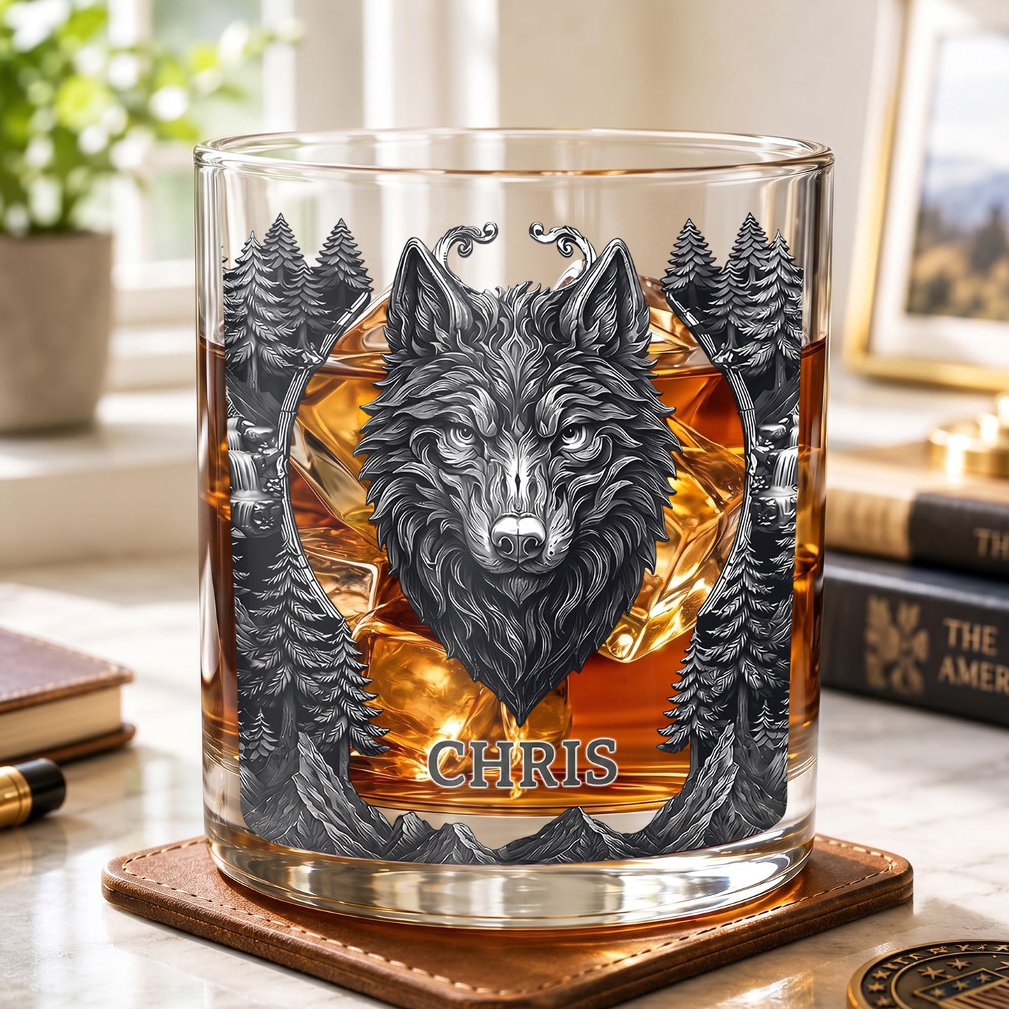 Personalized Wolf Whiskey Glass - Custom Alpha Wolf Gift