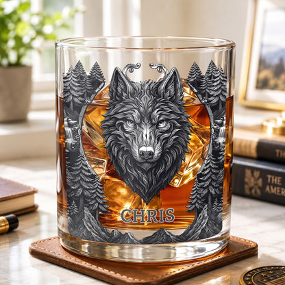 Personalized Wolf Whiskey Glass - Custom Alpha Wolf Gift