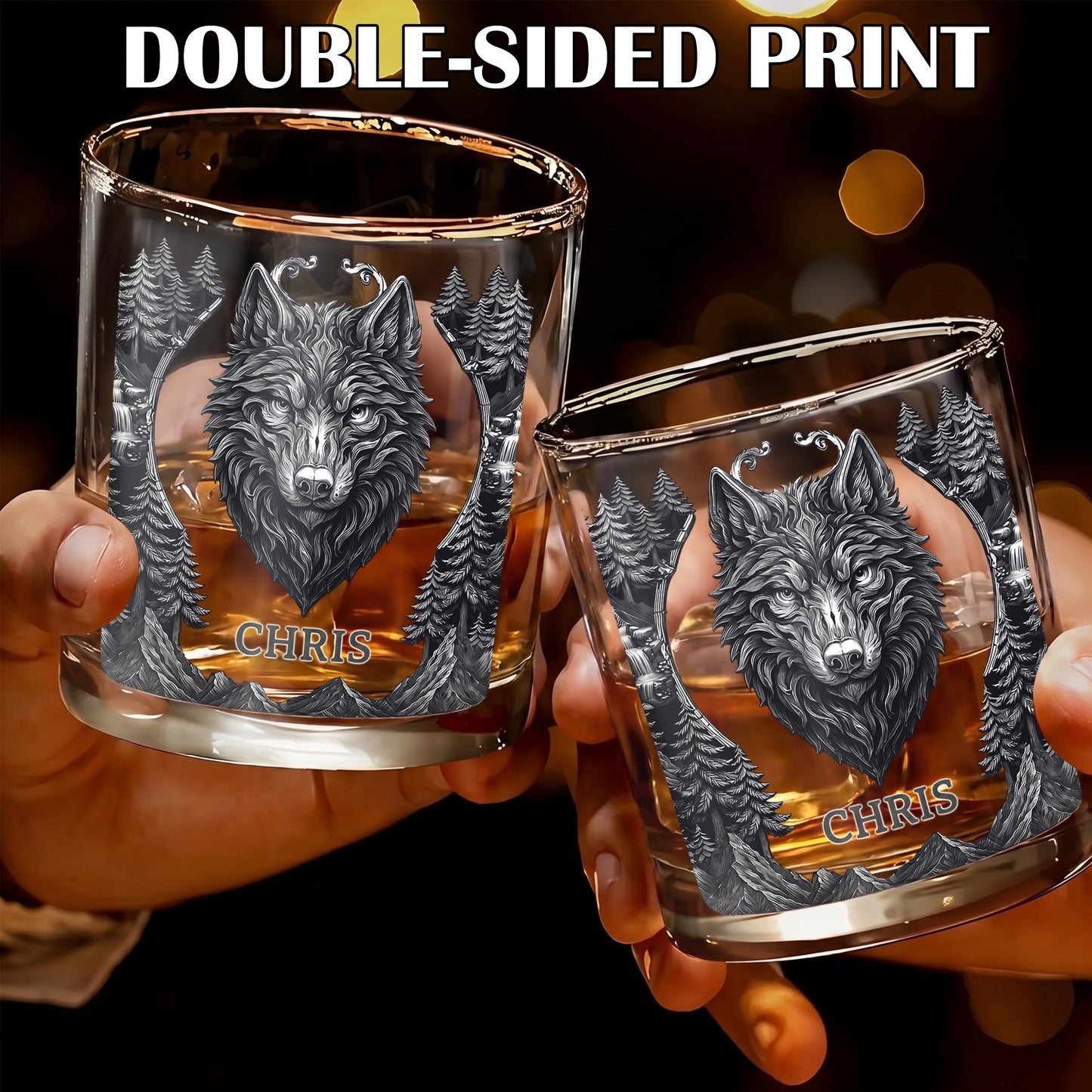Personalized Wolf Whiskey Glass - Custom Alpha Wolf Gift