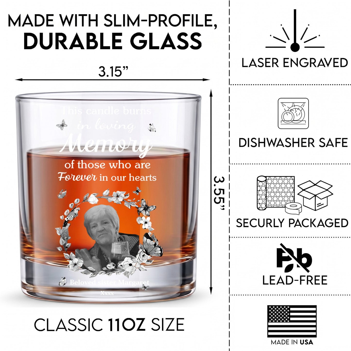 Personalized Memorial Whiskey Glass - Custom Photo Keepsake Gift