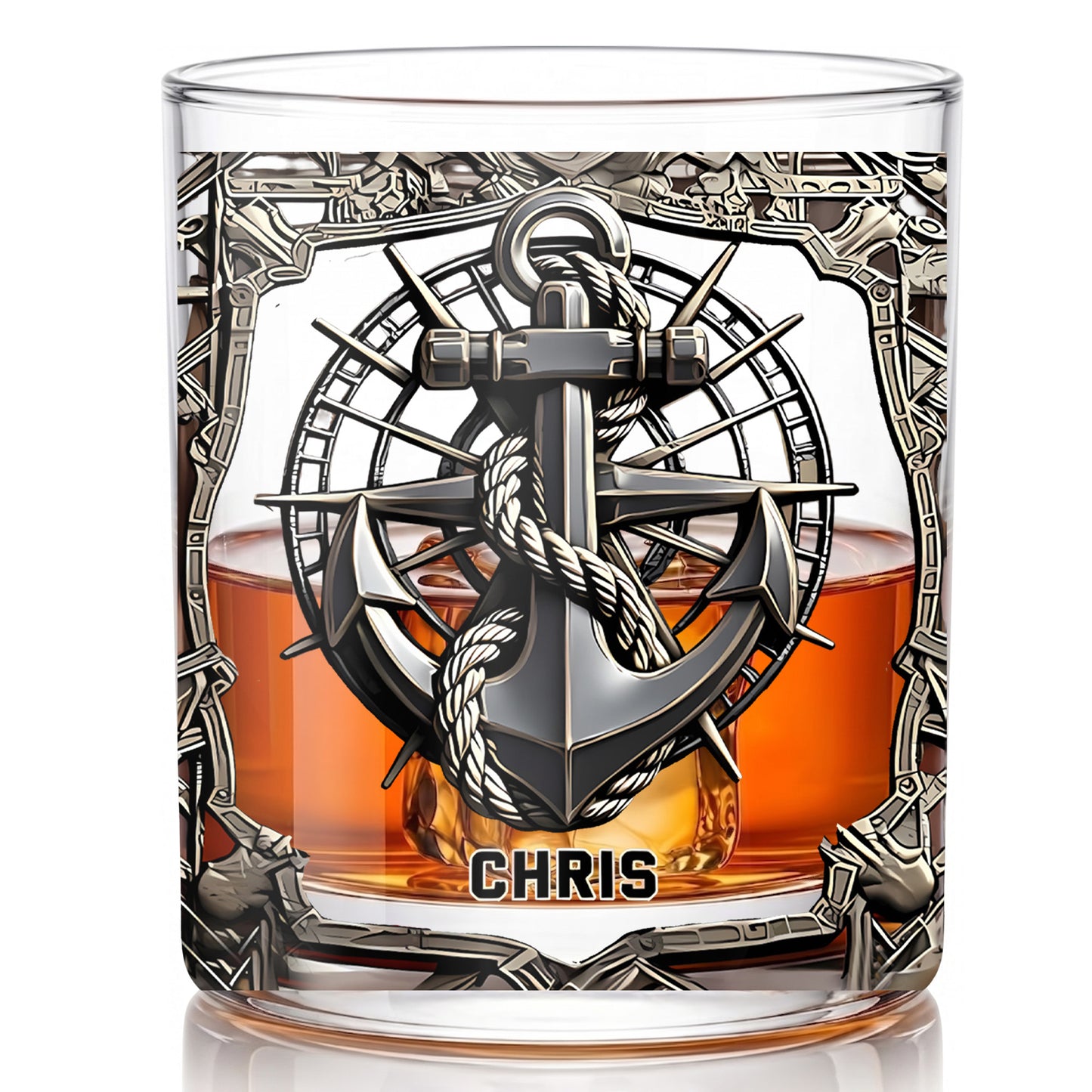 Personalized Sailor Whiskey Glass - Custom Boating & Anchor Gift