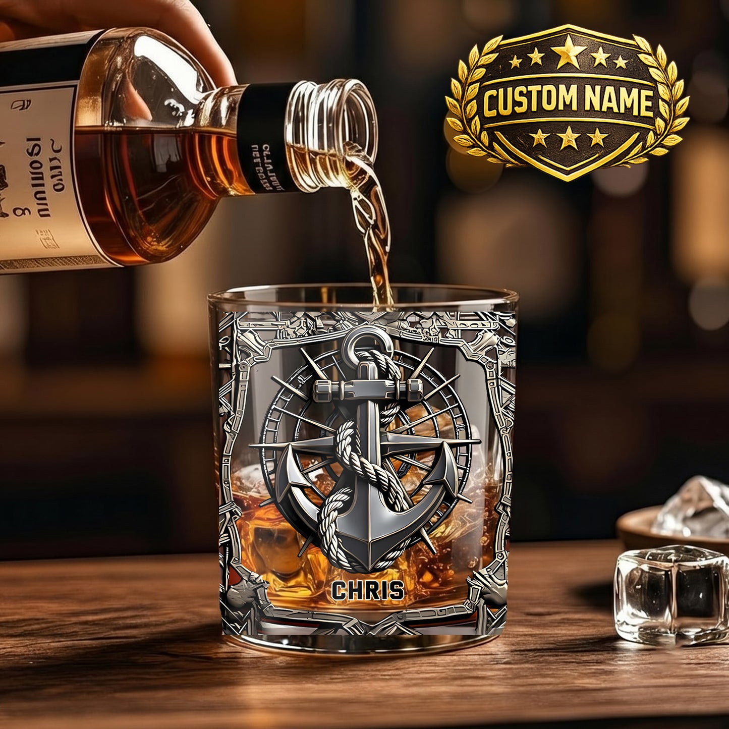 Personalized Sailor Whiskey Glass - Custom Boating & Anchor Gift