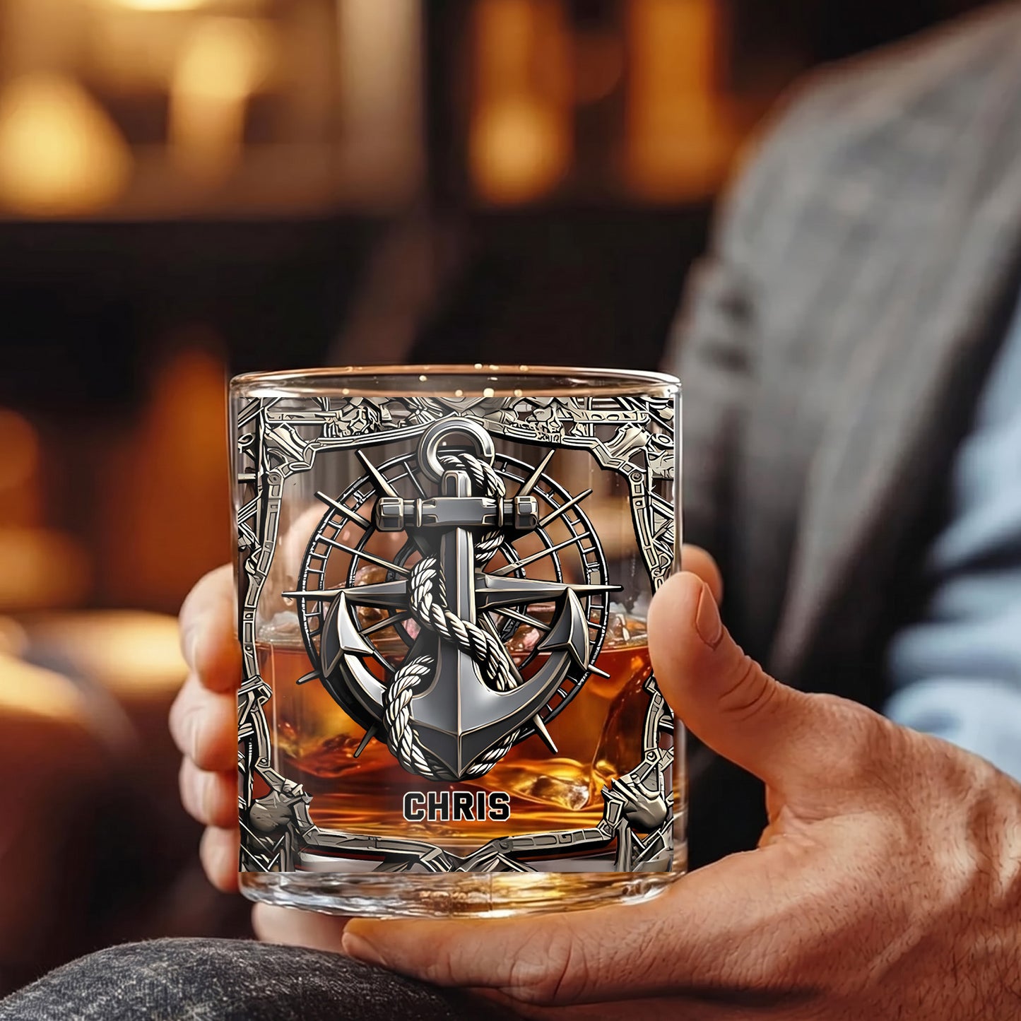 Personalized Sailor Whiskey Glass - Custom Boating & Anchor Gift