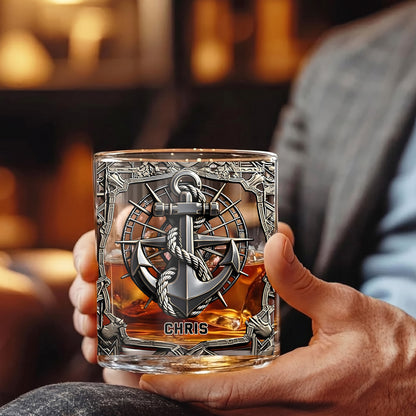 Personalized Sailor Whiskey Glass - Custom Boating & Anchor Gift