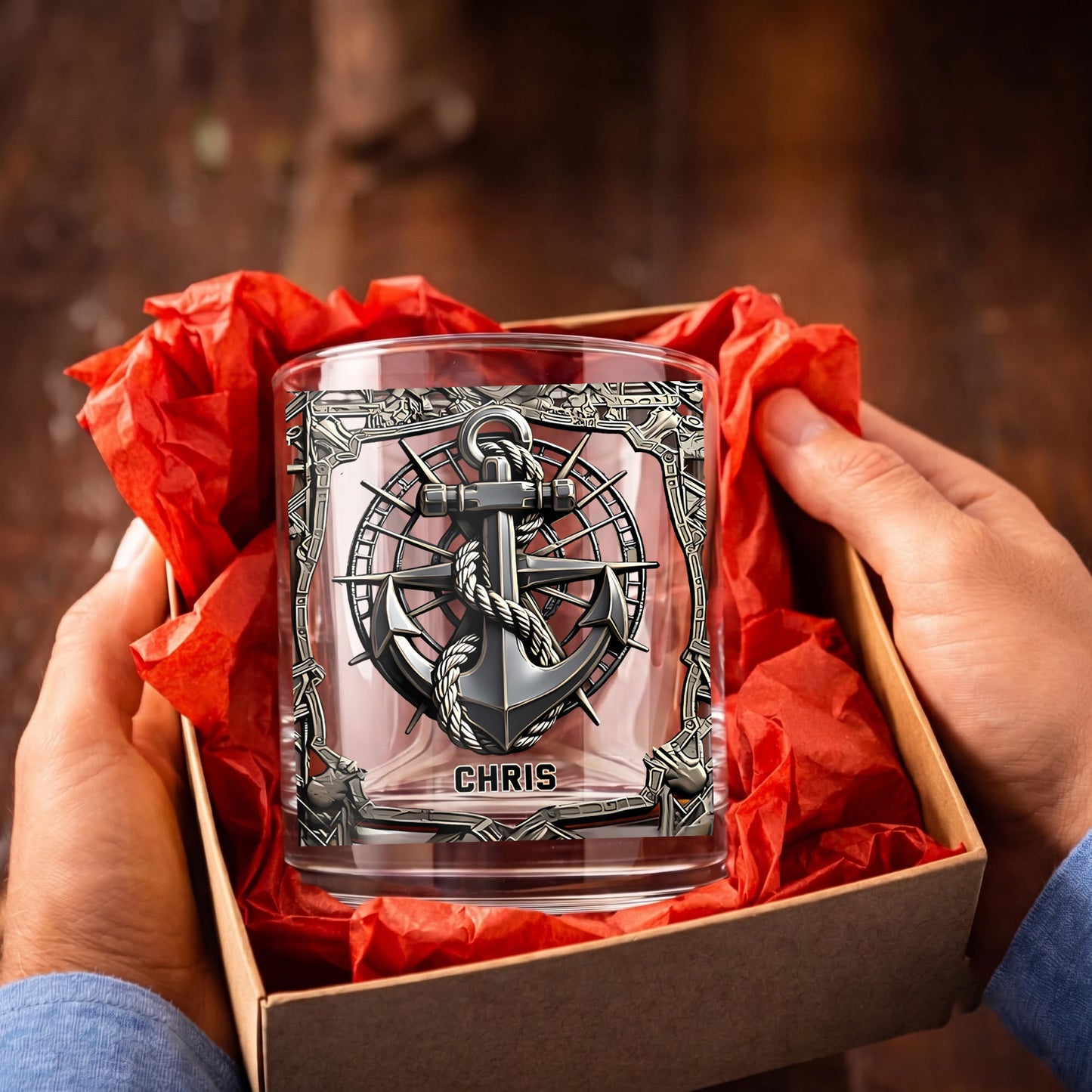 Personalized Sailor Whiskey Glass - Custom Boating & Anchor Gift