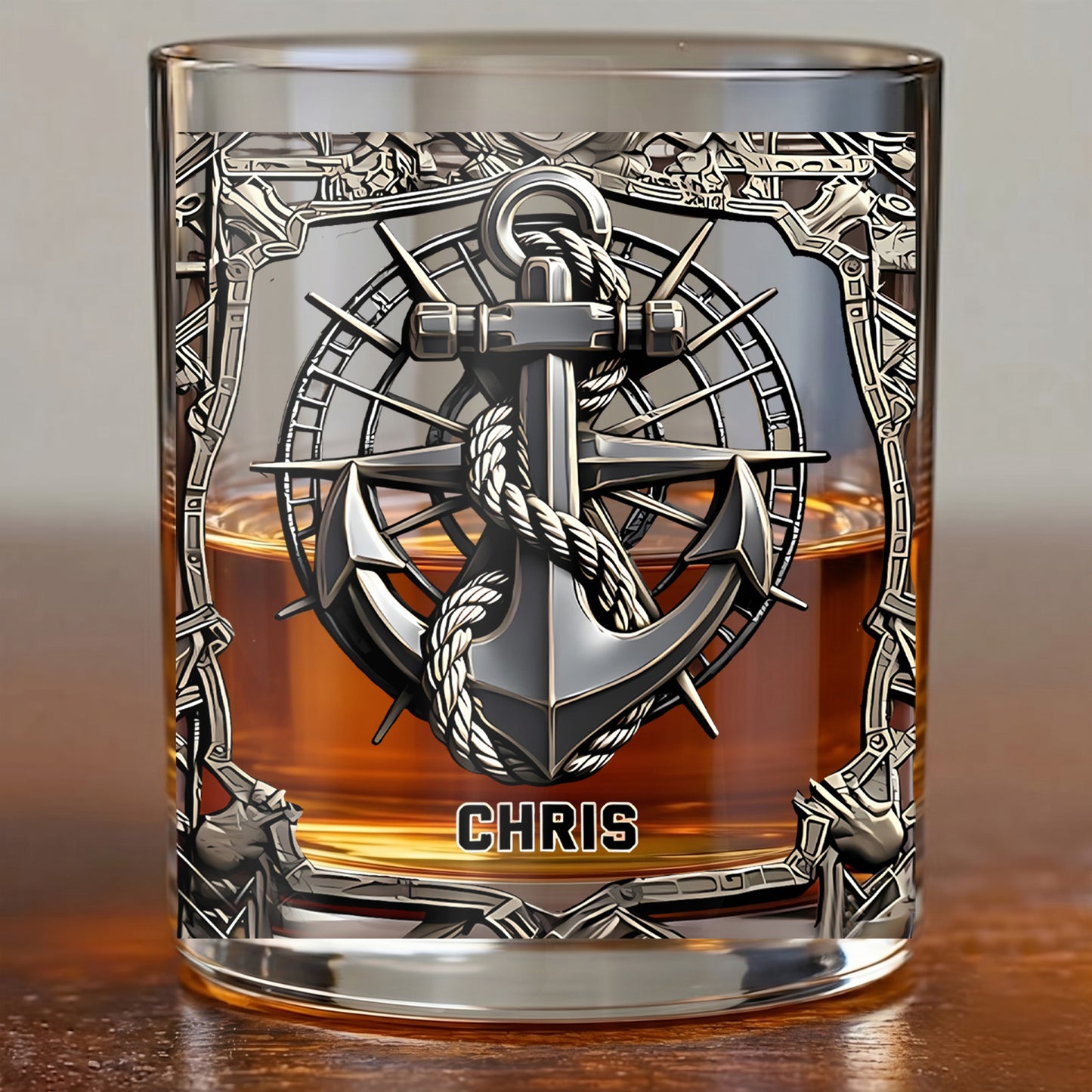Personalized Sailor Whiskey Glass - Custom Boating & Anchor Gift