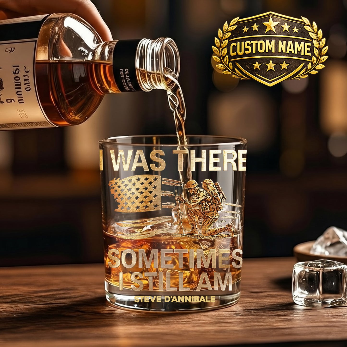 Personalized Veteran Whiskey Glass - Custom Military Tribute Gift