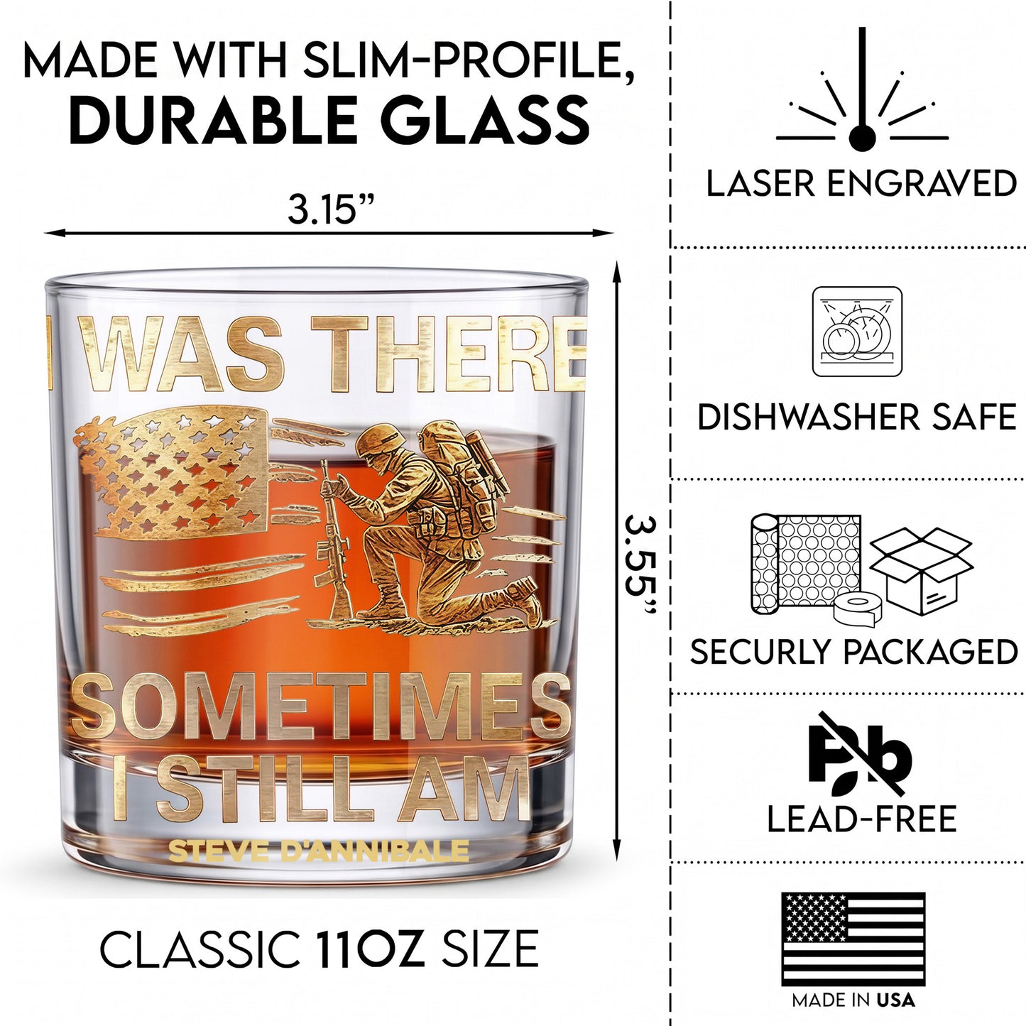 Personalized Veteran Whiskey Glass - Custom Military Tribute Gift