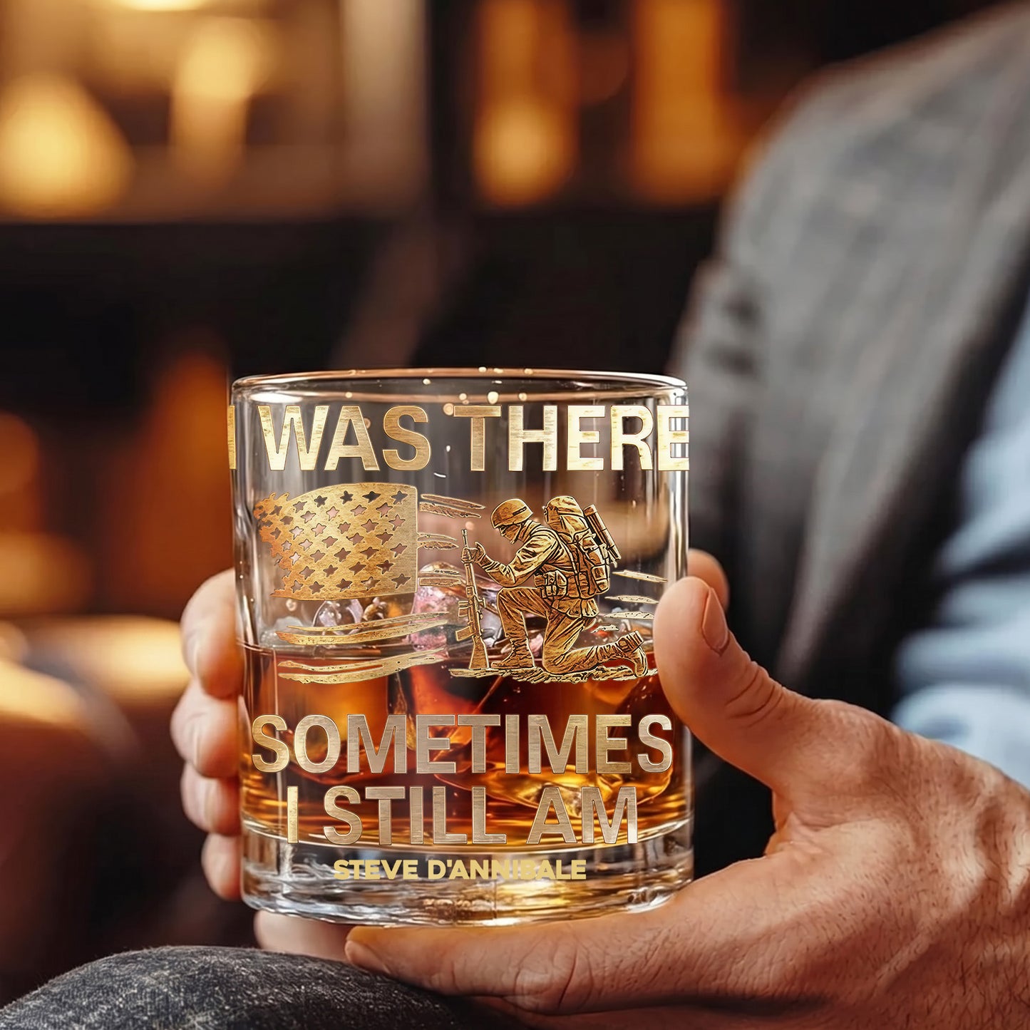 Personalized Veteran Whiskey Glass - Custom Military Tribute Gift