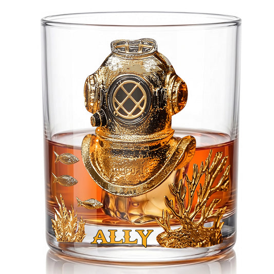 Personalized Diving Helmet Whiskey Glass - Custom Deep Sea Gift