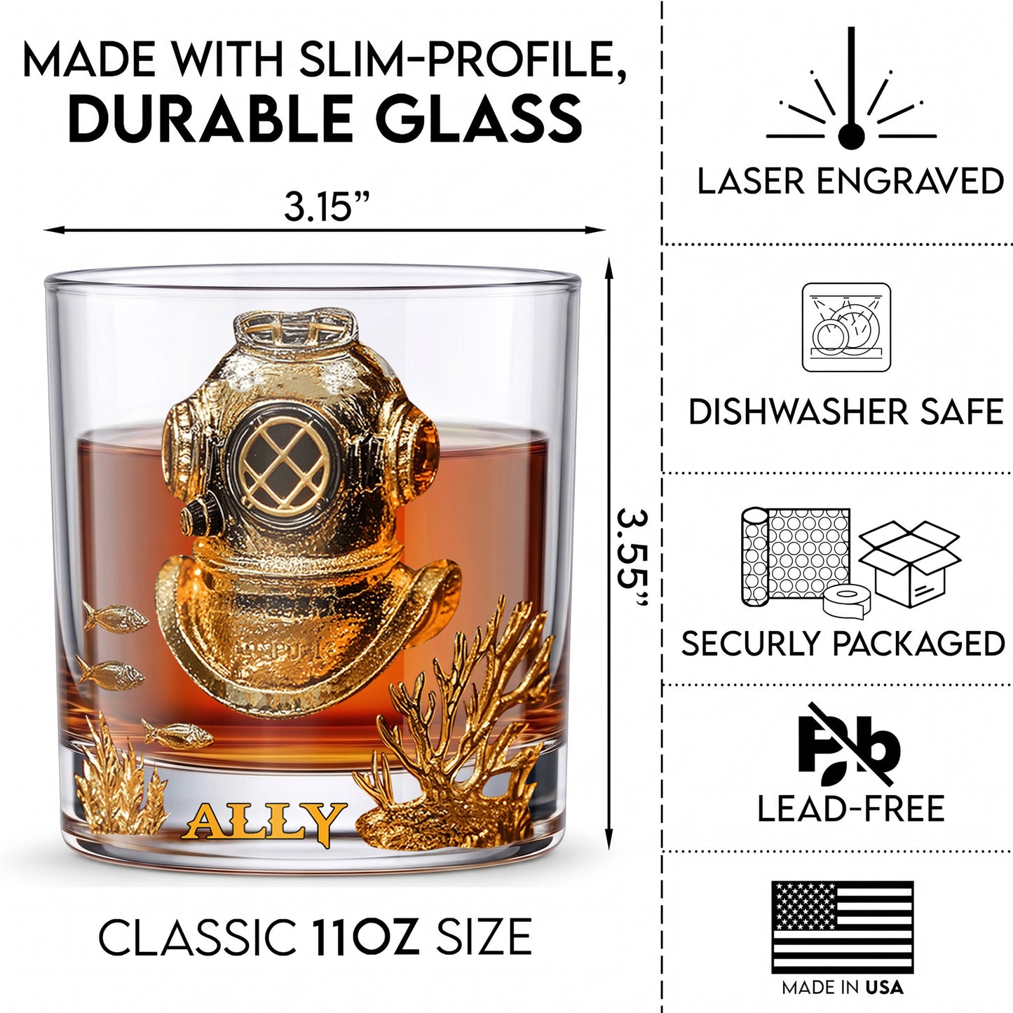 Personalized Diving Helmet Whiskey Glass - Custom Deep Sea Gift
