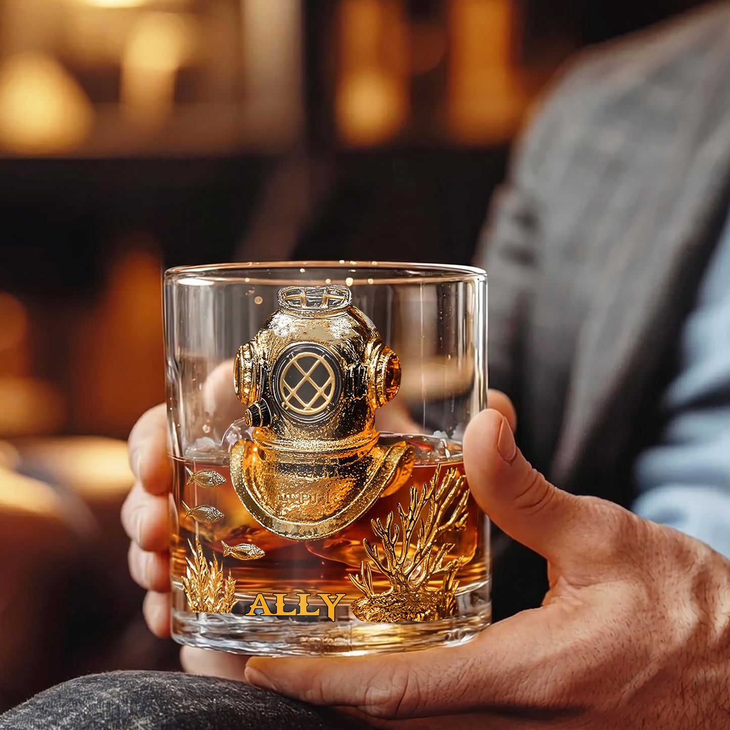 Personalized Diving Helmet Whiskey Glass - Custom Deep Sea Gift