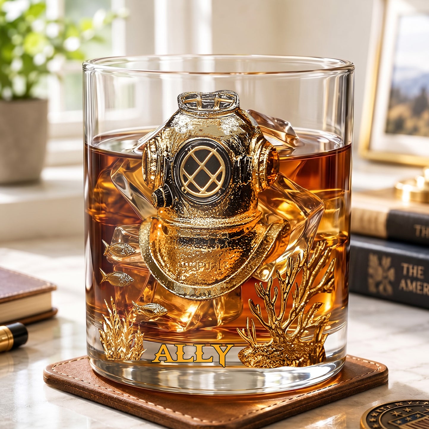 Personalized Diving Helmet Whiskey Glass - Custom Deep Sea Gift