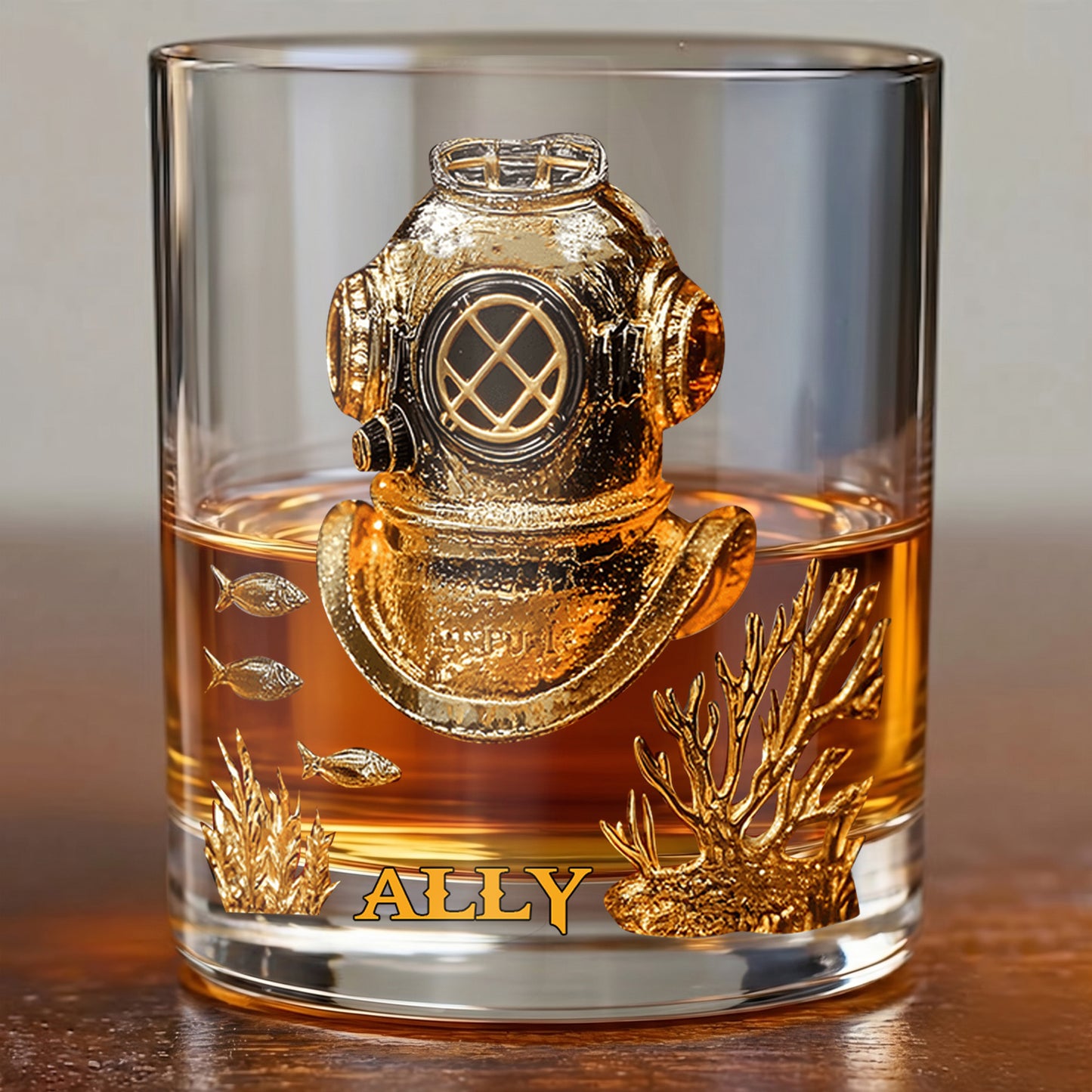 Personalized Diving Helmet Whiskey Glass - Custom Deep Sea Gift