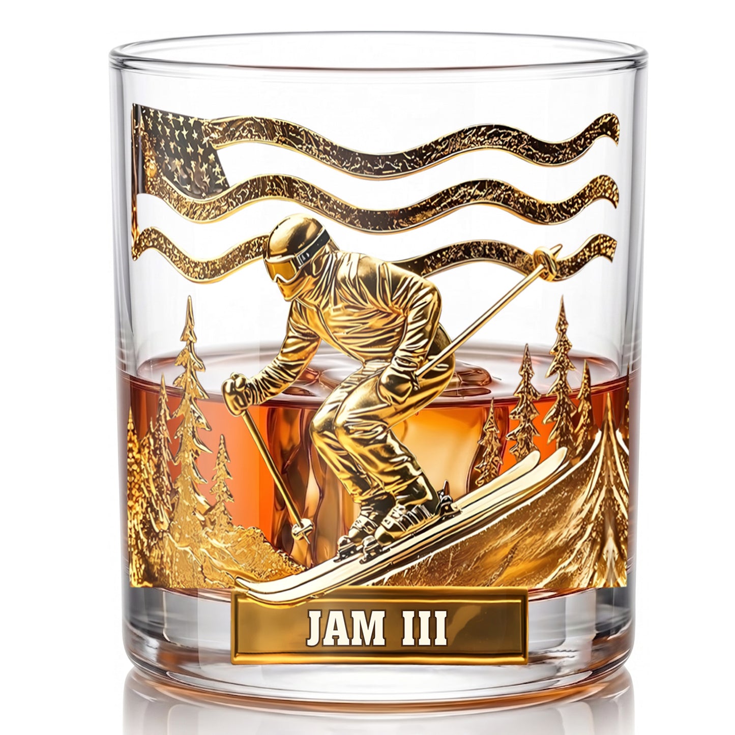 Personalized Skiing Whiskey Glass - Custom Ski Master Gift