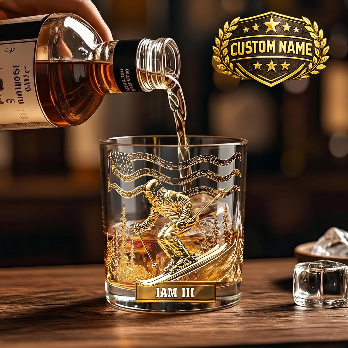 Personalized Skiing Whiskey Glass - Custom Ski Master Gift