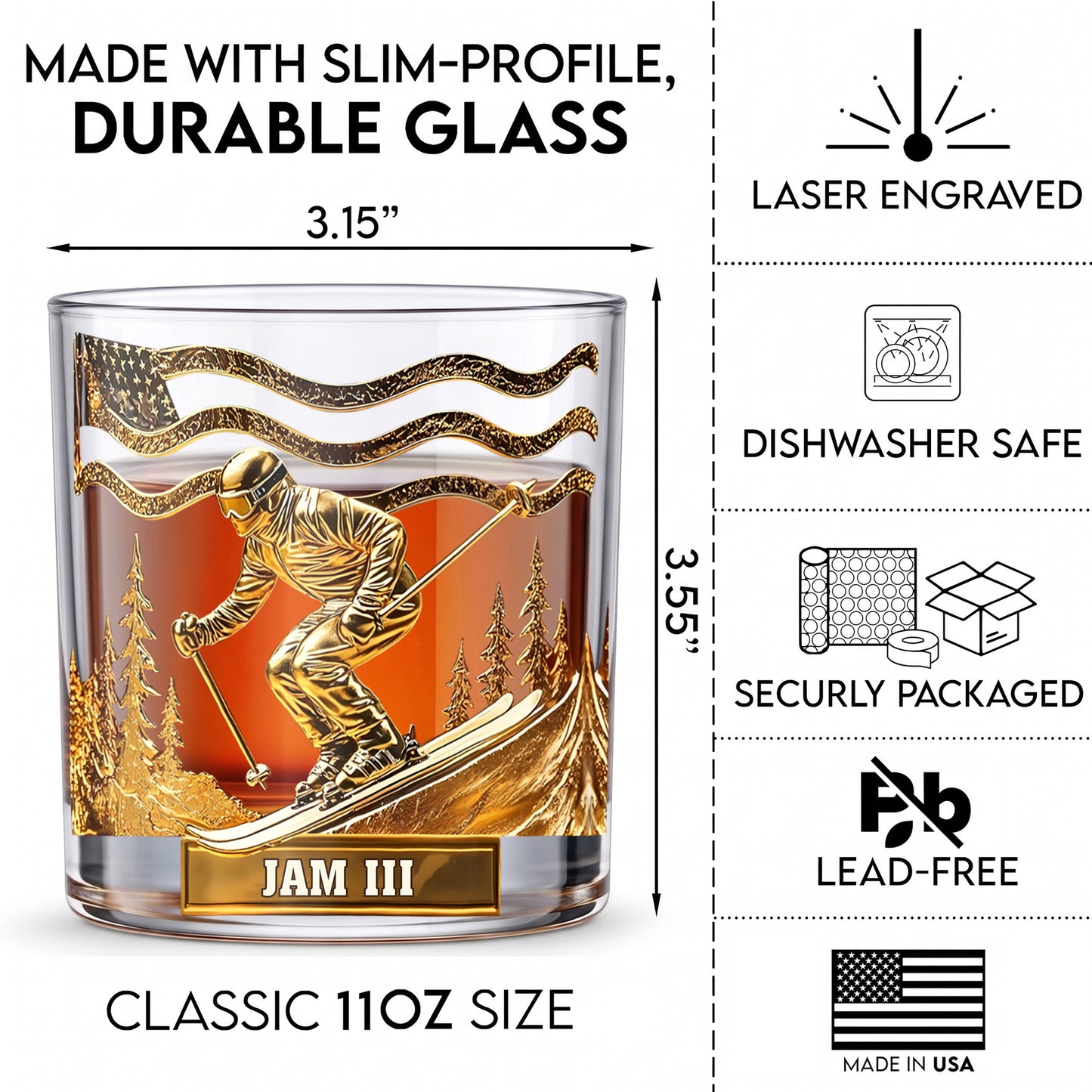 Personalized Skiing Whiskey Glass - Custom Ski Master Gift
