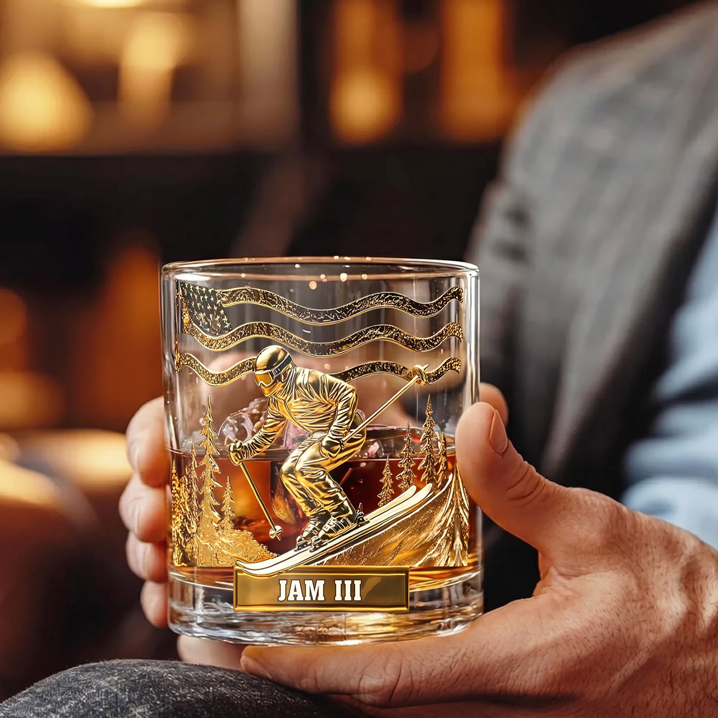 Personalized Skiing Whiskey Glass - Custom Ski Master Gift