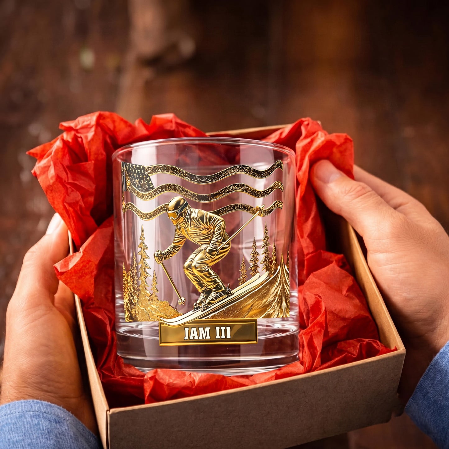 Personalized Skiing Whiskey Glass - Custom Ski Master Gift
