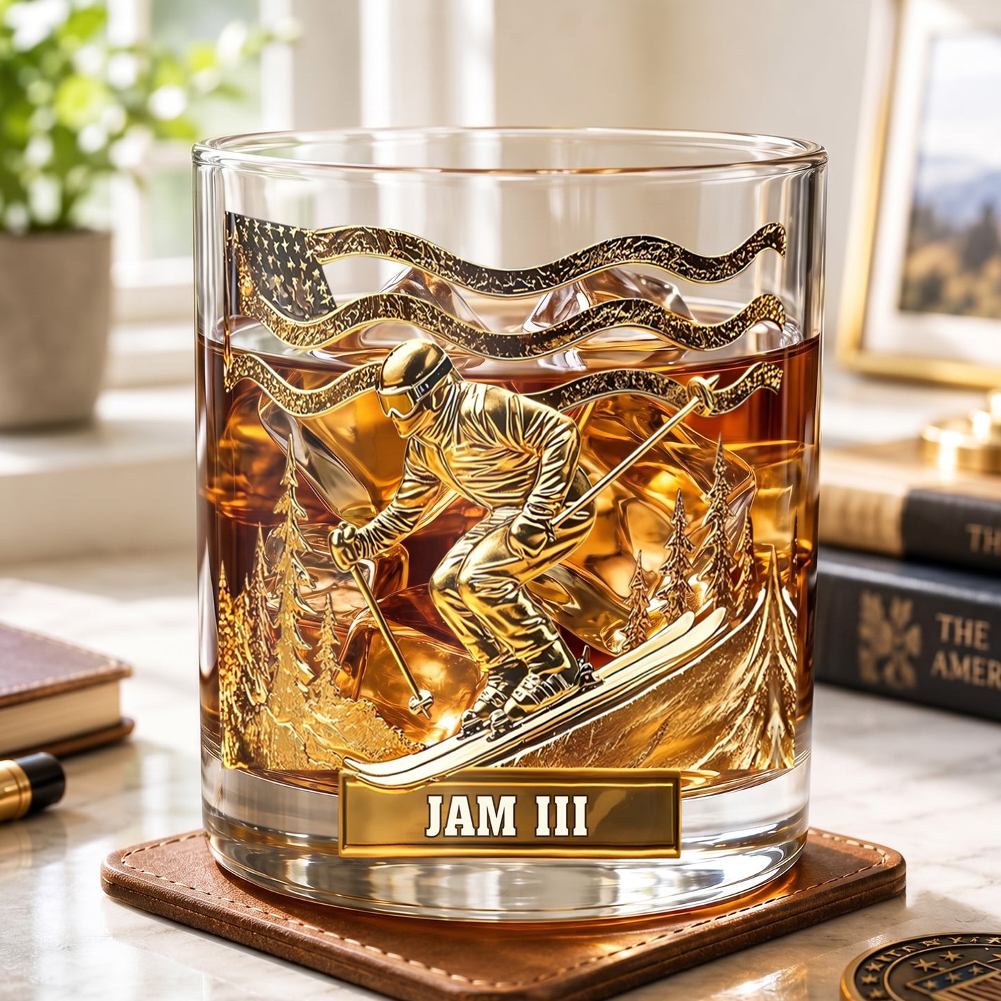 Personalized Skiing Whiskey Glass - Custom Ski Master Gift
