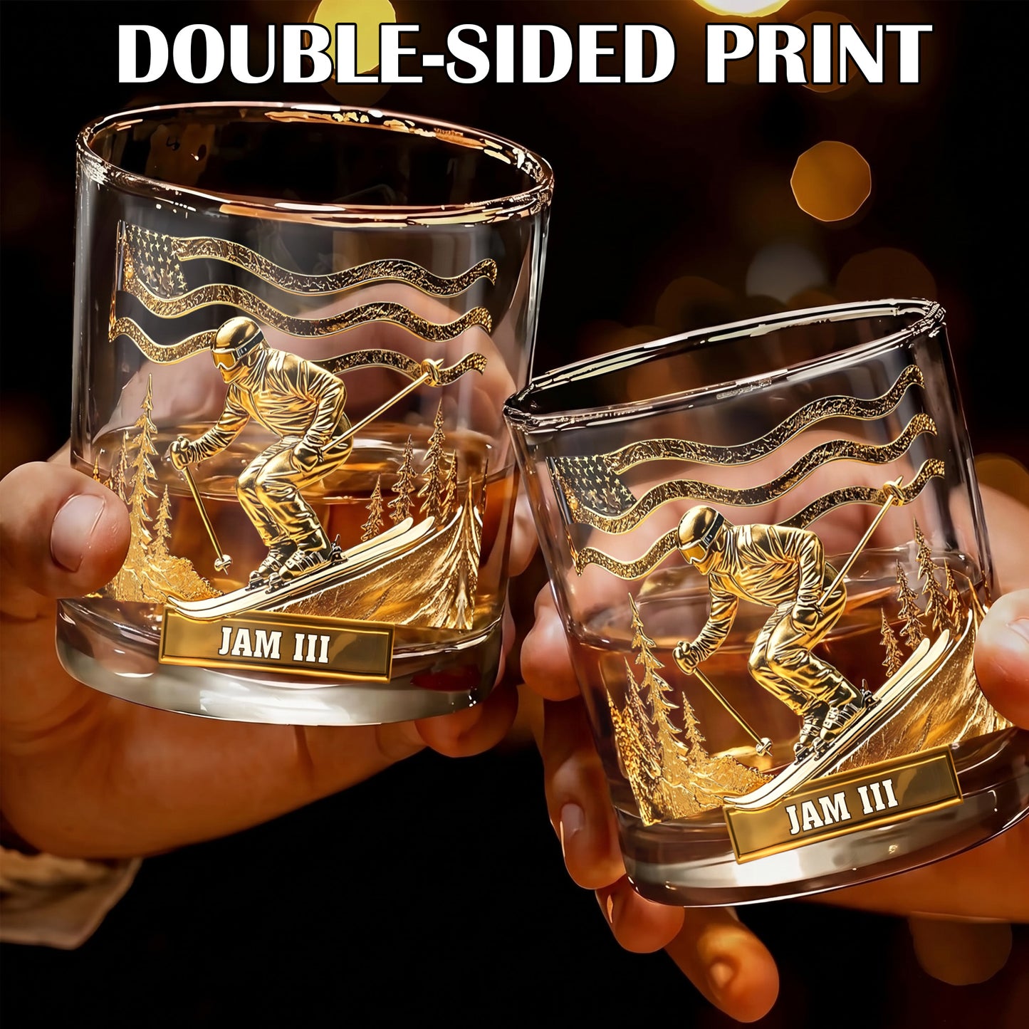 Personalized Skiing Whiskey Glass - Custom Ski Master Gift